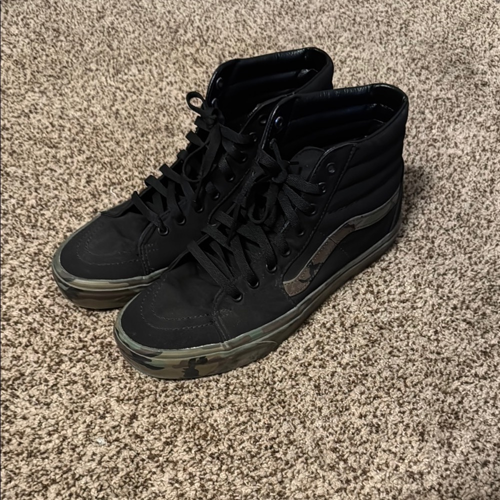 Vans Black and Camouflage High-Top Sneakers